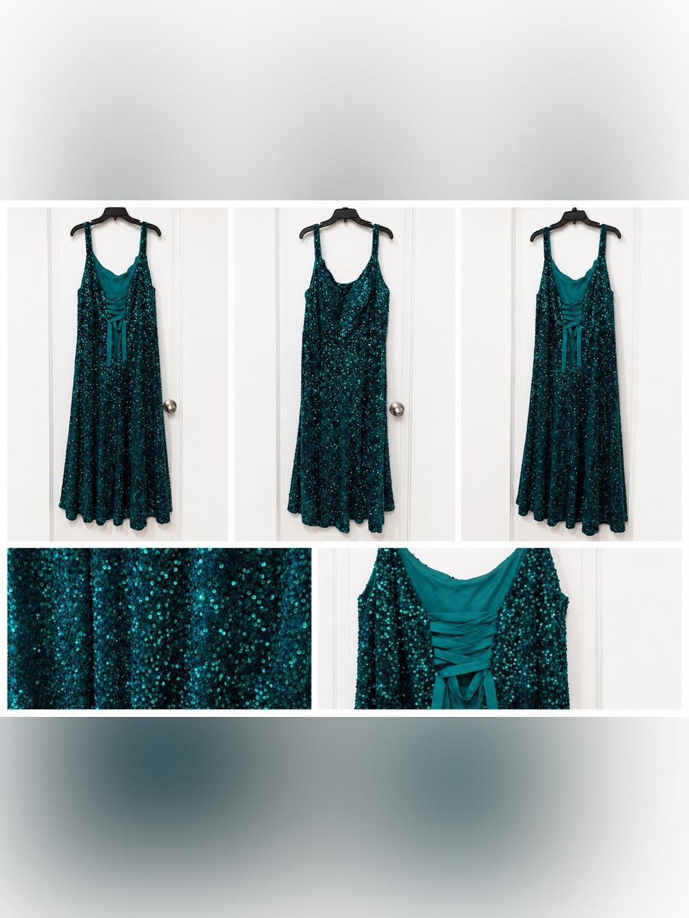 Emerald Green Sequin Formal Gown | Plus Size 22/24 | Lace-Up Back | Worn Once